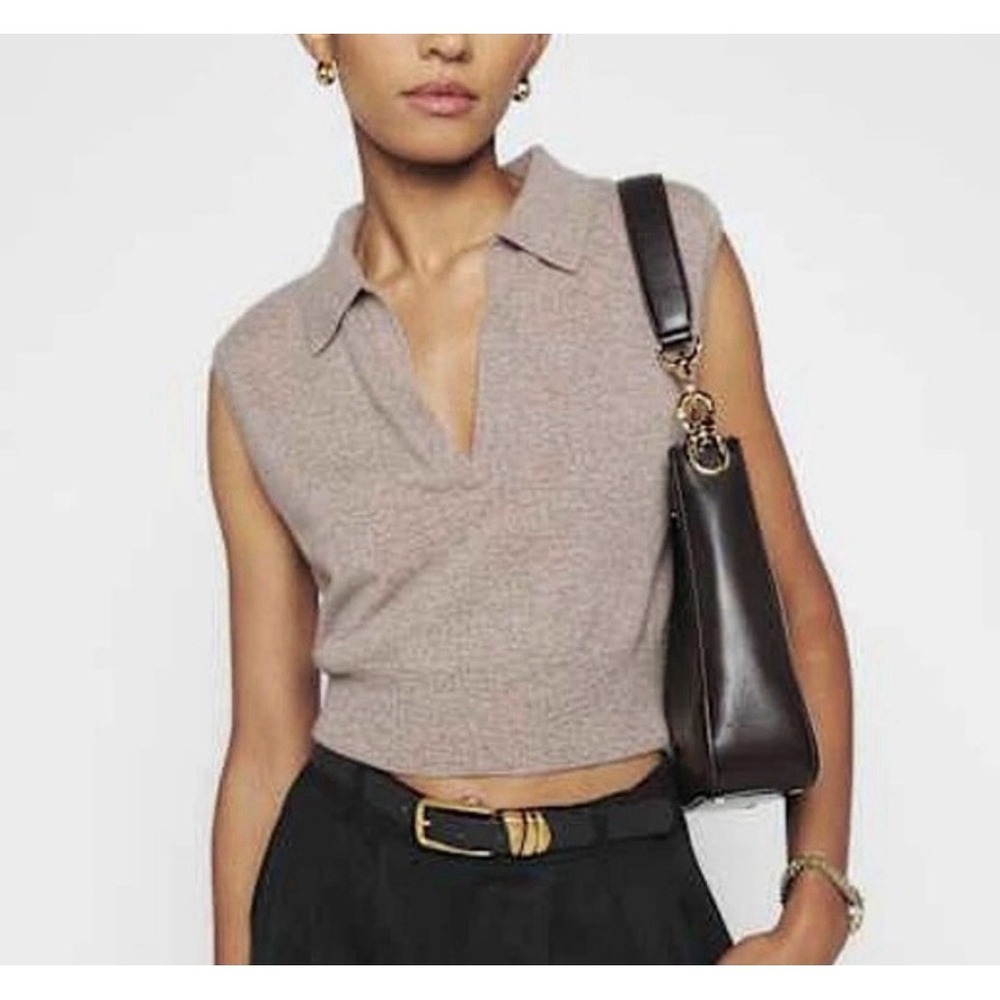 Reformation Women's Gezim Collared Sweater M Vest V Neck Cashmere Oatmeal